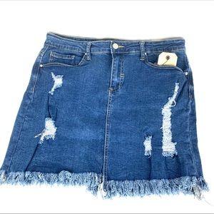 Denim Blvd cut off mini dark wash jean skirt
